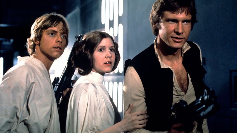 Mark Hamill, Carrie Fisher, Harrison Ford 1977