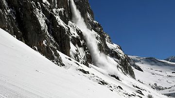 Snow avalanche in Los Bayos, Leon, Spain, 08 February 2018. Very low temperatures and heavy snowfalls have been constant during the day.