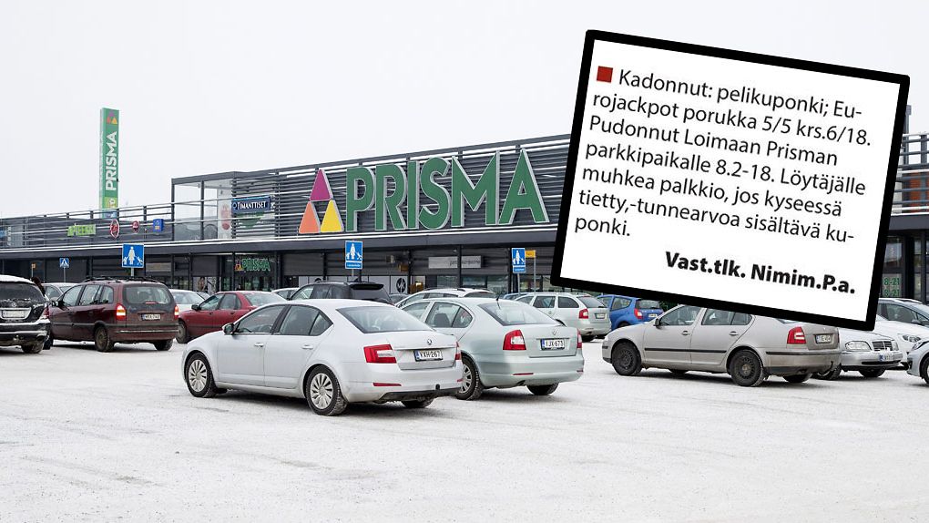 Löysitkö 90 miljoonan euron Eurojackpot-voiton sisältävän kupongin Prisman  parkkipaikalta? Hämmentävä ilmoitus Loimaan lehdessä: 