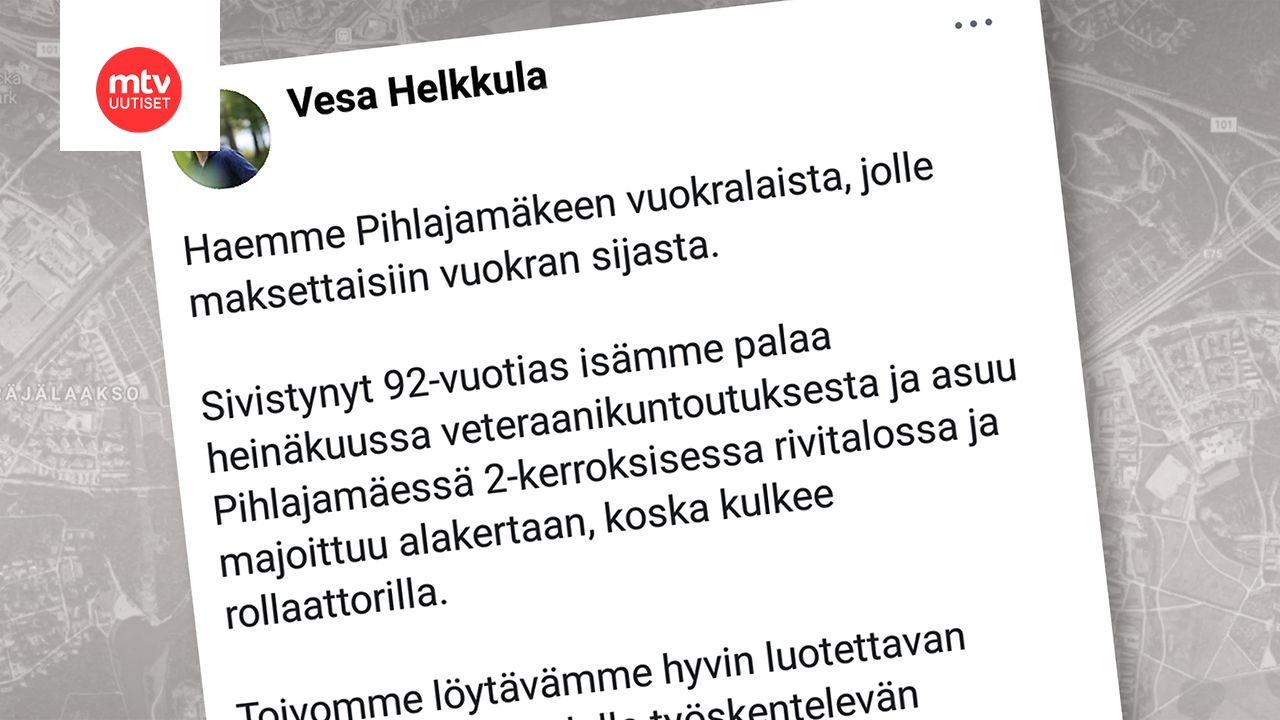 Vesa hakee 92vuotiaalle isälleen kämppäkaveria asumisesta saisi jopa
