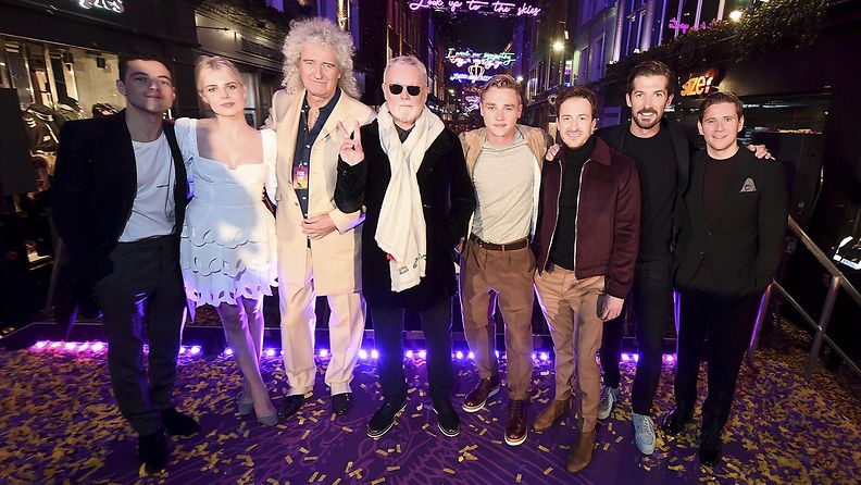 Bohemian Rhapsody lokakuu 2018: Rami Malek, Lucy Boynton, Brian May, Roger Taylor, Ben Hardy, Joseph Mazzello, Gwilym Lee, Allen Leech
