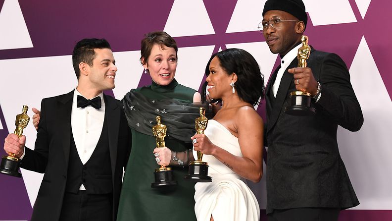Rami Malek, Olivia Colman, Regina King ja Mahershala Ali Oscar-gaala 25.2.2019