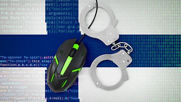 Poliisi kuvituskuva käsiraudat tietokone netti AOP