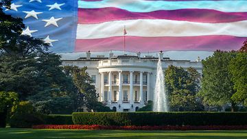 VJ valkoinen talo ja amerikan lippu