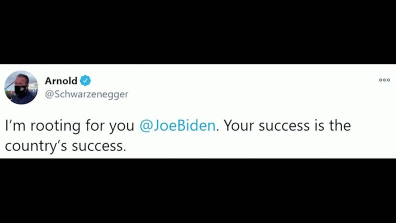Arnold Scwarzenegger onnittelee Joe Bidenia Twitterissä