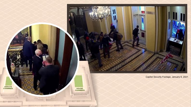 Kongressitalon valvontakameravideo julki – näin Mike Pence perheineen evakuoitiin mellakoitsijoiden kynsistä