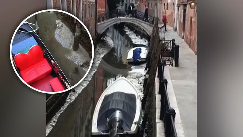 Venetsian kanaalit tyhjenivät vedestä – gondolit juuttuivat mutapohjaan kiinni