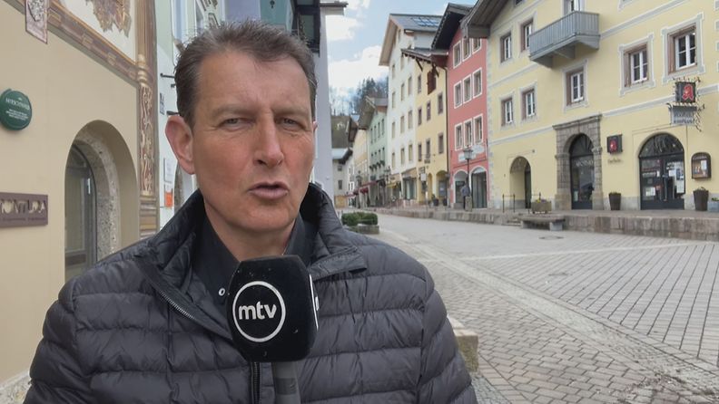 MTV:n kirjeenvaihtaja Heikki Piuhola raportoi yritysten tilanteesta Berchtesgadenin keskustassa Saksassa.