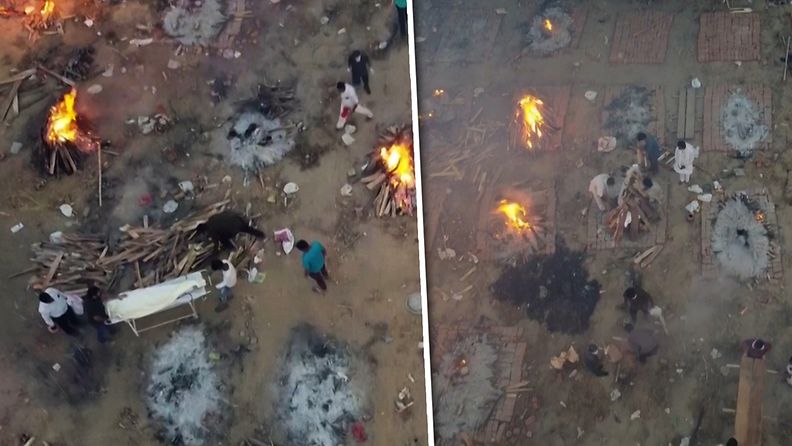 Video kertoo paljon Intian synkästä koronakriisistä – ruumiita polttohaudataan tauotta isolla aukiolla