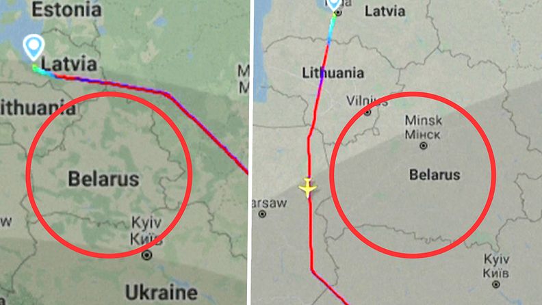 Animaatio näyttää, kuinka lentoyhtiö ryhtyi rajuihin toimiin – matkustajakoneet kiertävät Valko-Venäjän ilmatilan