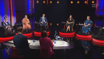Puoluejohtajat kokoontuivat MTV:n vaalitenttiin toimittajien Jan Andersonin ja Eeva Lehtimäen johdolla.