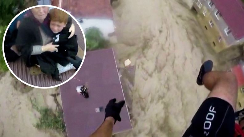 Kuusi ihmistä kuollut Turkissa hyökytulvissa – kypäräkameravideo tallensi sylivauvan pelastuksen talon katolta helikopteriin