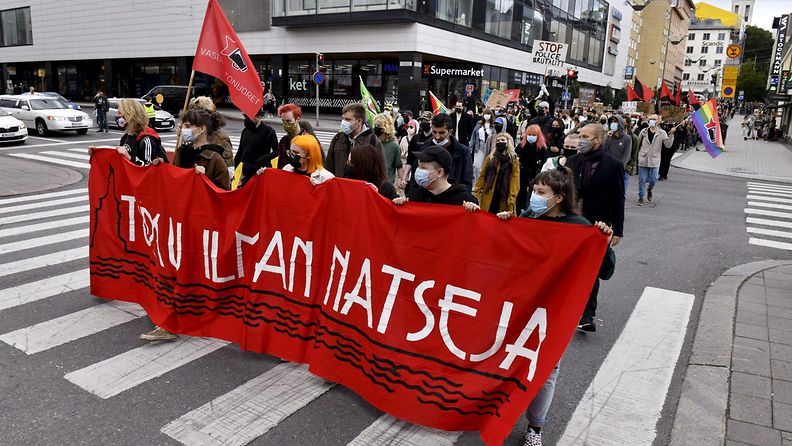 Turku ilman natseja -mielenosoitus Turussa 22. elokuuta 2021.