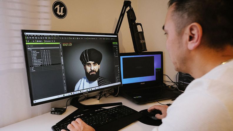 Hafiz Afzali tekee tietokoneella talibania esittävää 3d-hahmoa.