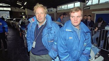 Hannu Mikkola ja Tommi Mäkinen RAC-rallissa Harrogatessa 1991.