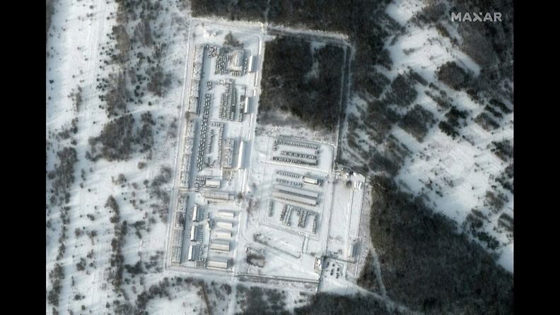 Satelliittikuva 19. tammikuuta 2022 Klimovon alueelta Venäjältä. Kuvassa näkyy kenttäleiri, jonka uskotaan olevan Venäjän armeijan käytössä.