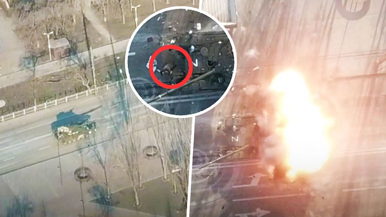 Venäläistankki joutui tulituksen keskelle Mariupolissa – videolla tallentui, kun sotilas pakeni räjähdyksen keskellä