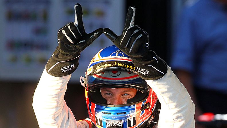 Jenson Buttonin voittotuuletus Australiassa 