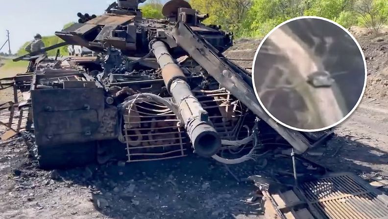 Tuhottu T-90M-panssarivaunu.