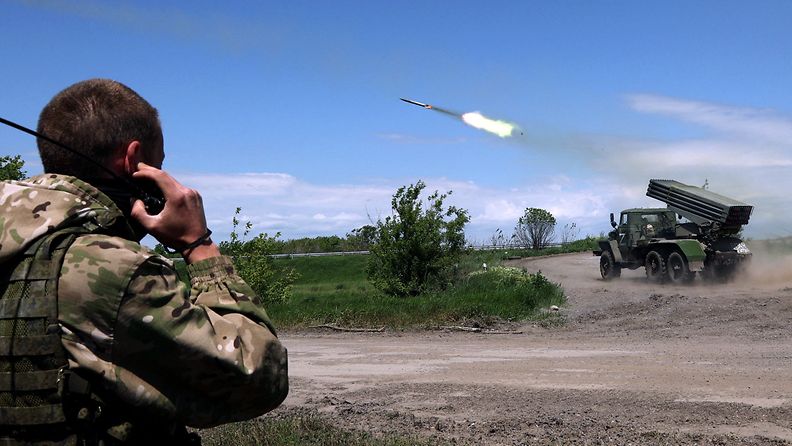 Venäläinen raketinheitin Ukrainassa Donetskin alueella toukokuussa 2022