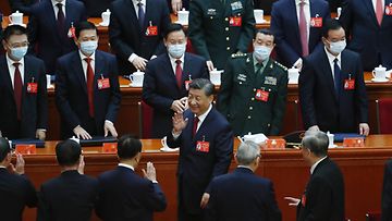 Kiinan presidentti Xi Jinping kommunistisen puolueen kokouksen avajaisseremoniassa 16. lokakuuta 2022.