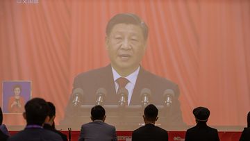 Kiinan presidentti Xi Jinping puhui kommunistisen puolueen kokouksen avajaisseremoniassa 16. lokakuuta 2022.