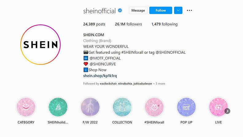 Screenshot Instagram-tilistä, Shein