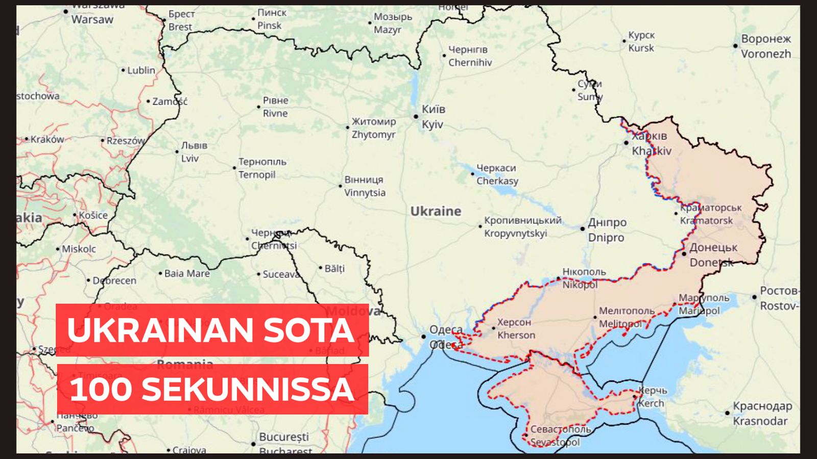Karttavideo paljastaa, miten rintamalinja on elänyt Ukrainassa päivä  päivältä 