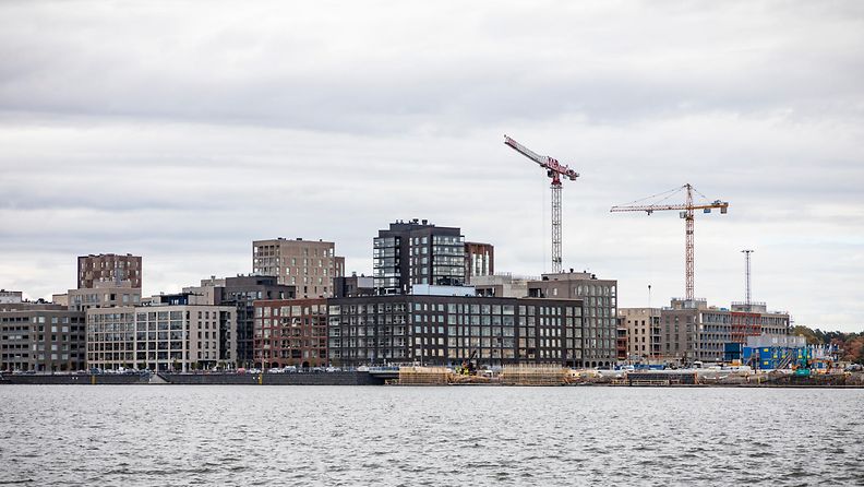 Kalasataman asuinaluetta rakennetaan vuonna 2022. Näkymä Merihaasta.