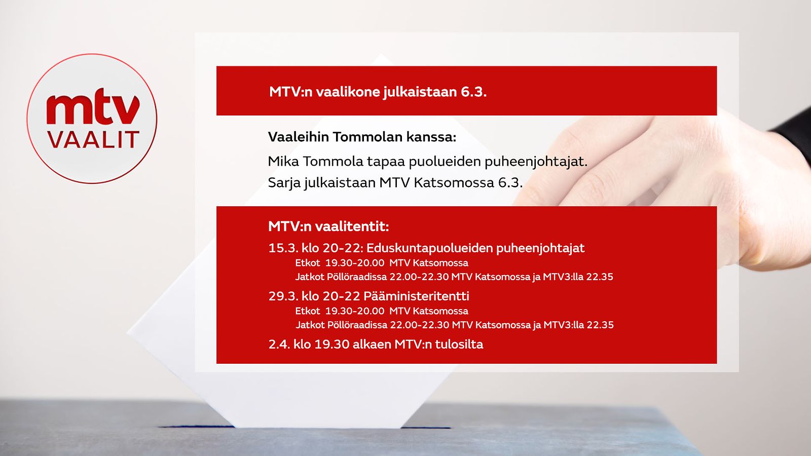 Eduskuntavaalit, tätä kaikkea MTV Uutiset tarjoaa, katso tärkeimmät  päivämäärät 