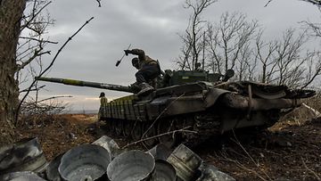 Ukrainan T-72-panssarivaunu Donetskin alueella tammikuussa 2023.