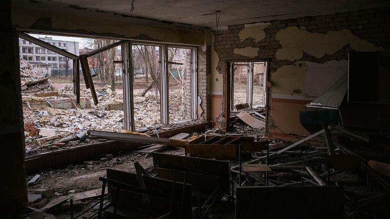 Tuhoutunut koulu Ukrainassa