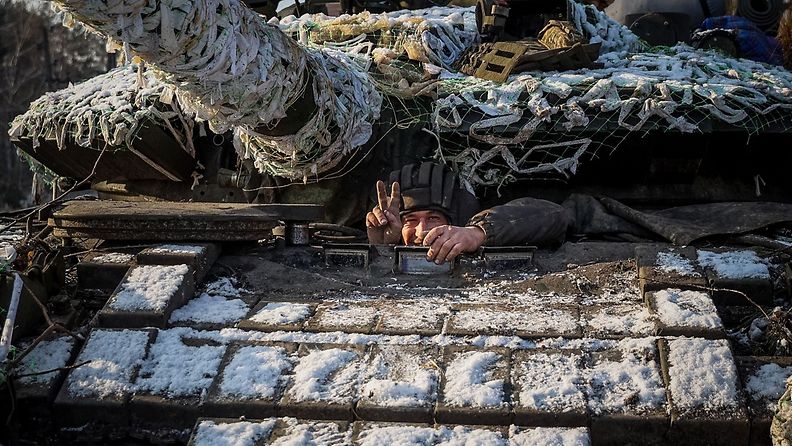 Ukrainan armeijan panssarivaunu Donetskin alueella helmikuussa 2023.
