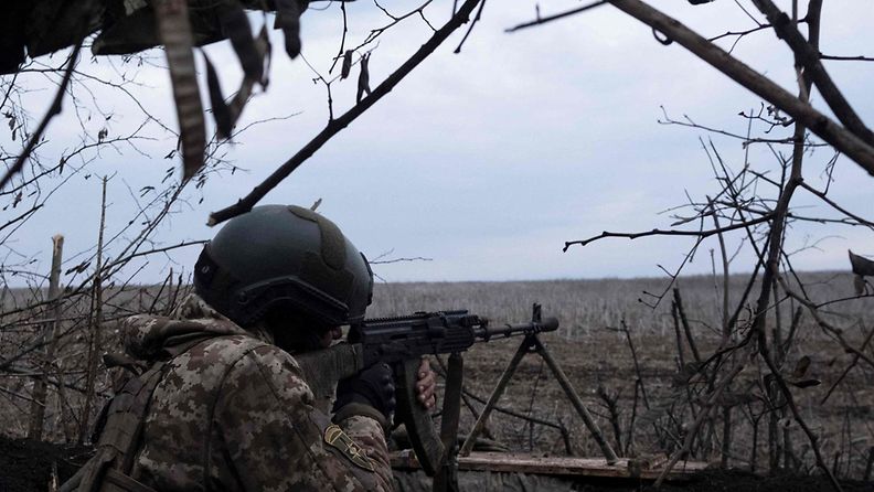 Ukrainan sotilas Bahmutissa maaliskuussa 2023.