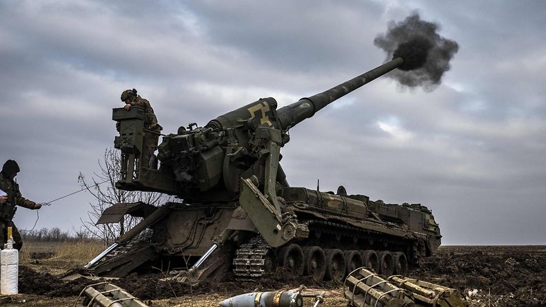Ukrainan armeijan telatykki 17. maaliskuuta Bahmutin lähellä.