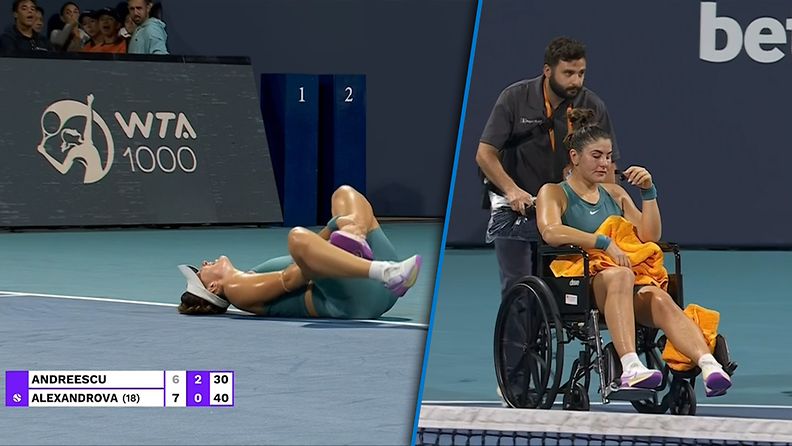 Bianca Andreescu loukkaantui Miamin tennisturnauksessa.