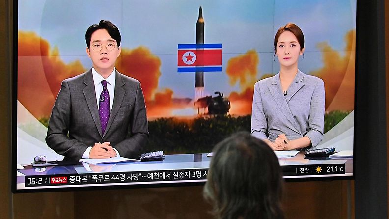 Pohjois-Korean ohjuslaukaisu televisiossa 19.7.2023.