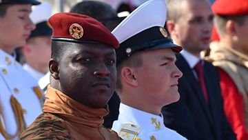 Burkina Fasoa johtava kapteeni Ibrahim Traore Pietarissa heinäkuussa 2023.