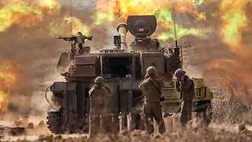 Israelin telahaupitsi lähellä Gazaa 11. lokakuuta.