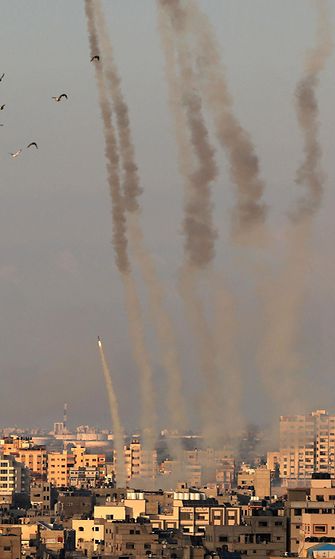Hamasin ampumia raketteja 10. lokakuuta.