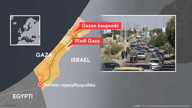 Israel, Gaza, kartta, Rafah, 13.10.2023