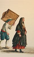 Akvarelli Giovanni de Grevembrochin teoksesta Gli abiti de Veneziani di quasi ogni età con diligenza raccolti e dipinti nel secolo XVIII (1981).