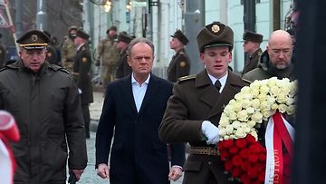 Puolan tuore pääministeri Tusk saapui ensimmäiselle vierailulle Ukrainaan 22. tammikuuta 2024.