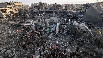 Sortuneita rakennuksia Rafahissa, Gazan kaistalla, 24. tammikuuta 2024.