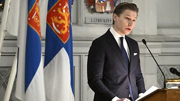 Puolustusministeri Antti Häkkänen puhui maanpuolustuskurssin avajaisissa Helsingissä Ritarihuoneella 22. tammikuuta 2024.