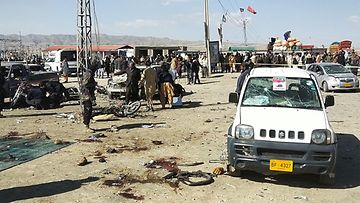 Pakistanin Pishinissä tehtiin pommi-isku lähellä itsenäisen ehdokkaan toimistoa 7. helmikuuta 2024.