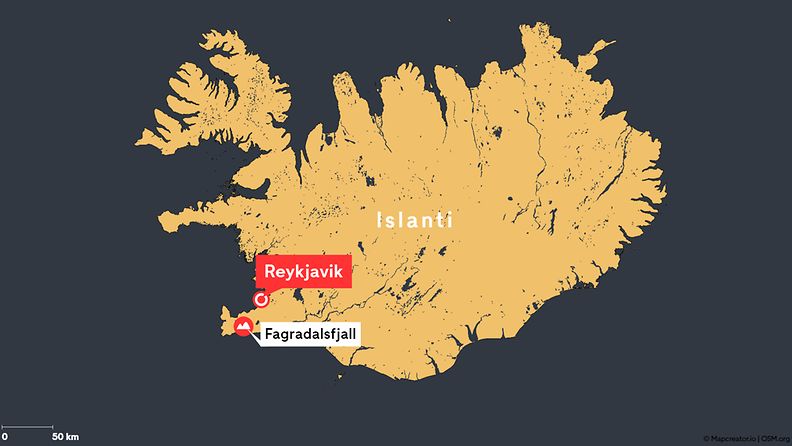 Kartta: Fagradalsfjall-tulivuori