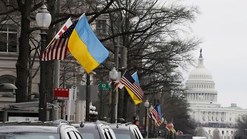 Ukrainan ja Yhdysvaltain lippuja Washingtonissa vuonna 2022.