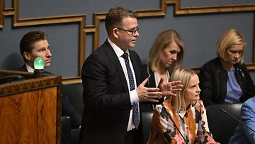 Pääministeri Petteri Orpo eduskunnan suullisella kyselytunnilla Helsingissä 29. helmikuuta 2024.
