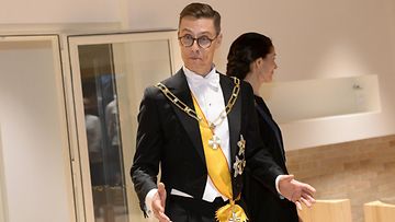 New President of the Republic of Finland Alexander Stubb and spouse Suzanne Innes-Stubb arrived to the temporary official residence, the State Guest House in Munkkiniemi, Helsinki during the inauguration day of the President of the Republic of Finland in Helsinki